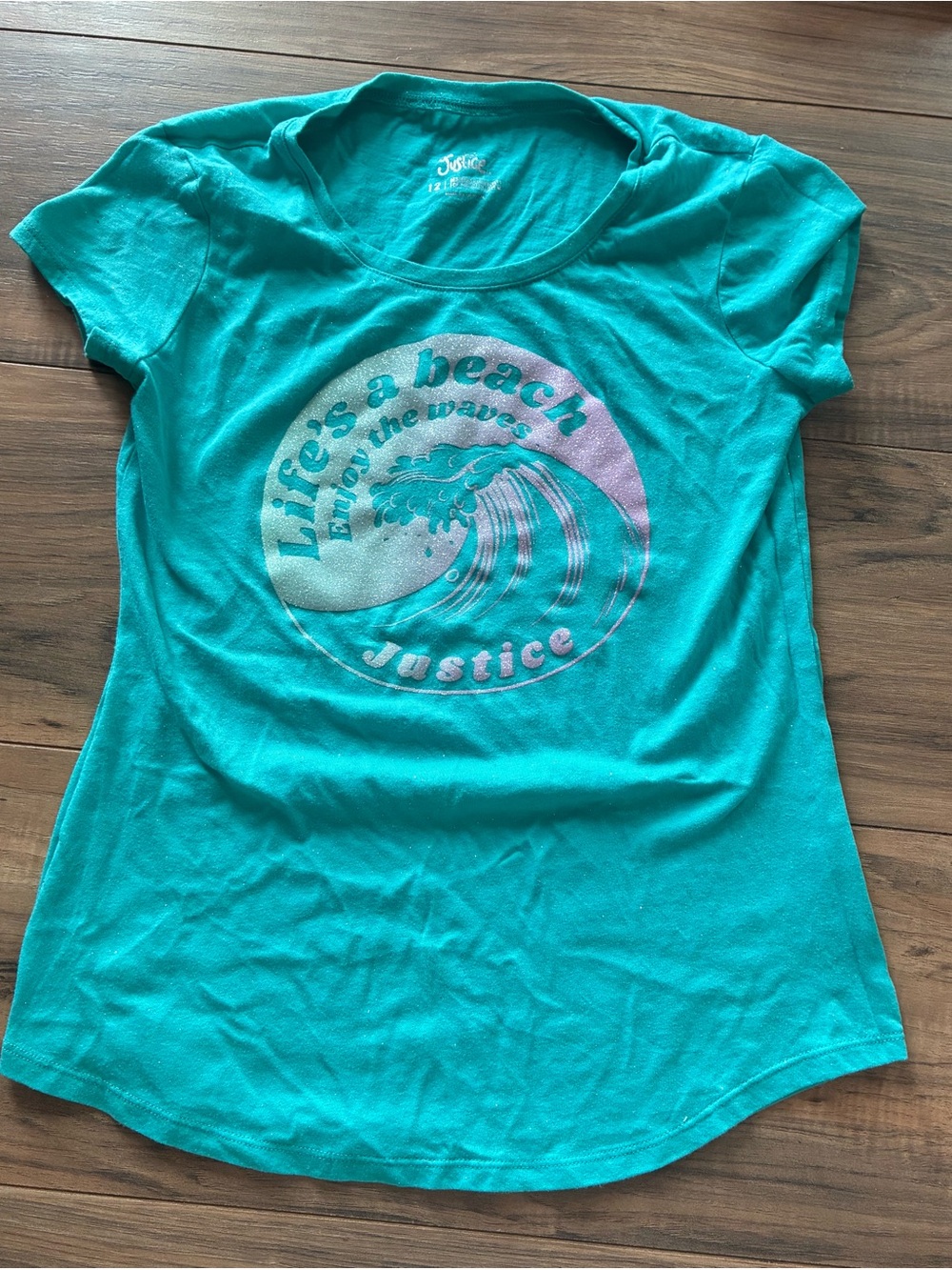 Justice Teal Girls' Logo Tee with Silver Print